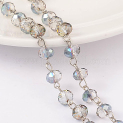 Faceted Rondelle Handmade Electroplate Glass Beads Chains&nbsp;AJEW-JB00130