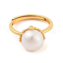 丸い天然真珠の指輪  女性用スターリングシルバー調節可能リング925個  ゴールドカラー  内径：17mm&nbsp;STER-Z009-05G