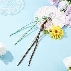 Flower Handmade Woven & Polyester Cord & Resin & Acrylic Beaded Pendant Decorations&nbsp;HJEW-JM04421-03