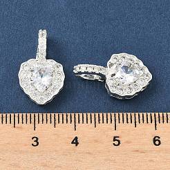 真鍮製マイクロパヴェキュービックジルコニアペンダント  ハートチャーム  銀  透明  19.5x11.5x6mm  穴：5x3.5mm&nbsp;KK-Z139-05S-03