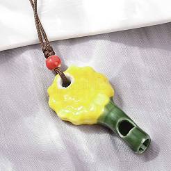 Adjustable Sunflower Porcelain Whistle Pendant Waxed Cord Necklaces for Women&nbsp;LS-FB-CBA68CE-01B