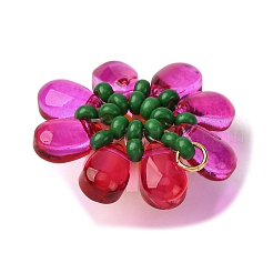 ガラスとポリマークレイのペンダント  花  304ステンレススチール製丸カン付き  18KGP本金メッキ  フクシア  26x10mm&nbsp;PALLOY-MZ00810-04