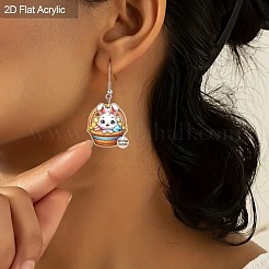 イースターのアクリルダングルイヤリング  卵とウサギ  プラチナ  カラフル  50mm&nbsp;FS-WG50DE5-01