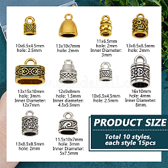 150Pcs 15 Styles Tibetan Style Cord Ends&nbsp;FIND-PH0028-89