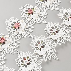 ポリエステル刺繍レーストリム  プラスチック製の模造パールビーズ付き  ホワイト  3-1/4インチ（81mm）  約14.3ヤード/個&nbsp;DIY-WH0632-36