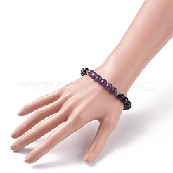Natural Amethyst & Tiger Eye Round Beads Stretch Bracelet for Women Girl&nbsp;BJEW-JB07261-04