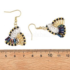 304ステンレススチール製、ガラスシードビーズ付きドロップピアス  三角形  ゴールドカラー  45.5x24mm&nbsp;EJEW-MZ00821
