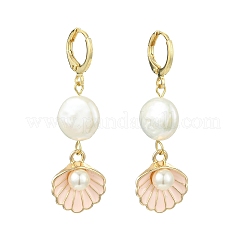 Natural Pearl & Alloy Hoop Earrings&nbsp;EJEW-JE07028