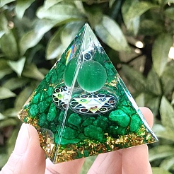 オルゴナイトピラミッド樹脂エネルギー発生器  自宅オフィスのデスクの装飾に使えるレイキキャットアイチップ  グリーン  50mm&nbsp;PW-WG1E642-01