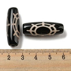 チベット風ジービーズ連売り  天然染めの瑪瑙ビーズ  ライス  ブラック  クモ柄  28.5~30x10mm  穴：2~2.5mm&nbsp;G-P526-B12