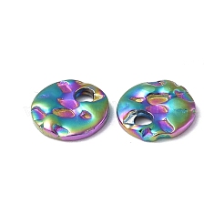イオンプレーティング（IP）304ステンレススチールチャーム  テクスチャ  フラットラウンドのチャーム  虹色  6x1mm  穴：1.2mm&nbsp;STAS-C066-30M