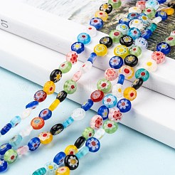 Flat Round Handmade Millefiori Glass Beads&nbsp;X1-LK-R004-55
