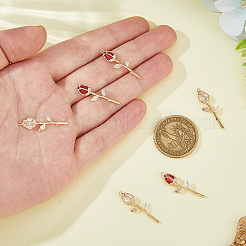 6本2色真鍮マイクロパヴェキュービックジルコニアペンダント  花バラ  18KGP本金メッキ  ミックスカラー  29x9x5mm  穴：1mm  3個/カラー&nbsp;KK-HS0015-17