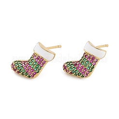 Christmas Rack Plating Brass Cubic Zirconia Stud Earrings&nbsp;EJEW-K245-54A-G