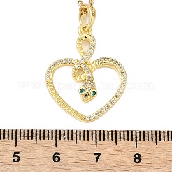 Brass Micro Pave Clear Cubic Zirconia Heart Snake Pendants Necklaces&nbsp;LS-NJEW-K280-04G