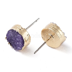 Natural Druzy Agate Stud Earrings&nbsp;EJEW-L168-02E