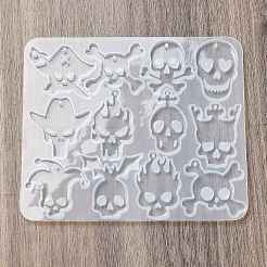 ハロウィンシリーズペンダントシリコン型  エポキシ樹脂ジュエリー作り  ホワイト  スカル  99x116x4mm  穴：2.4mm  内径：27.5~37x18~31.5mm&nbsp;SIL-B075-05E