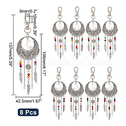 8Pcs Woven Net/Web with Feather Tibetan Style Alloy Pendant Decorations&nbsp;HJEW-NB0001-89