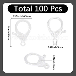 プラスチック製のロブスタークロウ留め具100個  透明  35x24.5x6mm  穴：3mm&nbsp;KY-SC0002-38