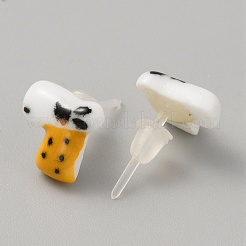 かわいい漫画の動物磁器スタッド イヤリング  キリン  10x10mm&nbsp;EJEW-TAC0001-03B