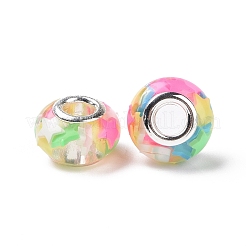 透明樹脂ヨーロッパロンデルビーズ  大穴ビーズ  スターポリマークレイとプラチナトーン合金のダブルコアを使用  カラフル  14x8.5mm  穴：5mm&nbsp;RPDL-P005-01P-12