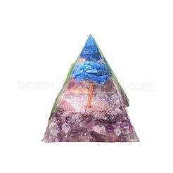 オルゴナイトピラミッド樹脂エネルギー発生器  レイキ アメジスト & ラピスラズリ チップ 生命の樹 自宅 オフィス デスク デコレーション用  60mm&nbsp;PW-WGF4D8D-02