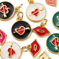 12Pcs 6 Style Golden Plated Brass with Jump Rings Enamel Pendants&nbsp;KK-LS0001-35