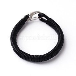 304ステンレススチールレザーコードブレスレット  キー留め金付き  ブラック  210x10mm&nbsp;BJEW-N269-25