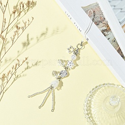 ガラス＆合金＆アクリル携帯ストラップ  ホワイト  16cm&nbsp;HJEW-FS00002