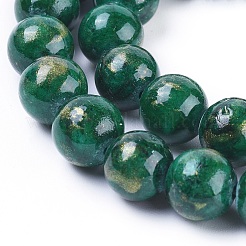 天然石馬山ジェイドビーズ連売り  金箔  染め  金色の輝きのある丸い  濃い緑  6mm  穴：1mm  約70個/連  15.75インチ（40cm）&nbsp;G-F670-A17-6mm