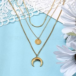 304ステンレススチール3層ネックレス  女性用星と月のペンダントネックレス  18KGP本金メッキ  15.75インチ（40cm）&nbsp;NJEW-Z054-02G