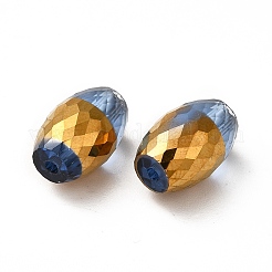 不透明な電気メッキガラスビーズ  黄金メッキ  多面カット  オーバル  マリンブルー  12x8mm  穴：0.8mm&nbsp;EGLA-H003-01G-02