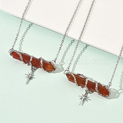 Natural & Synthetic Mixed Stone Faceted Pointed Bullet Wire Wrapped with Star Pendant Brass Cable Chain Necklaces&nbsp;NJEW-P351-01P