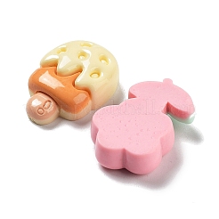 オペーク樹脂カボション  ウサギとチューリップ＆クマと花とアイスキャンディー  混合図形  ミックスカラー  19.5~26.5x14.5~18.5x6~8mm&nbsp;RESI-G084-11