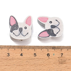 プリントウッドビーズ  犬  ホワイト  19.5x18x5.5mm  穴：3mm&nbsp;WOOD-D289-01G