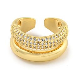 Rack Plating Brass Micro Pave Cubic Zirconia Open Cuff Ring for Women&nbsp;RJEW-C082-12G