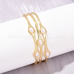 22mm真鍮＆ABSプラスチックパール3ラインカフバングル（女性用）  長持ちメッキ  ラックめっき  ホワイト  18KGP本金メッキ  内径：2-1/2インチ（6.2cm）&nbsp;BJEW-L707-01G