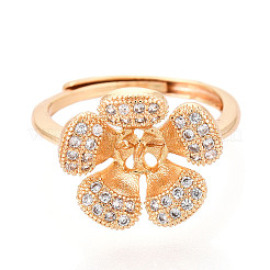 Flower Brass Micro Pave Clear Cubic Zirconia Adjustable Ring Settings&nbsp;KK-T076-25G