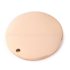 304ステンレスペンダント  レーザー切断  空白タグのスタンプ  フラットラウンド  ローズゴールド  18x1.1mm  穴：1.2mm&nbsp;STAS-O142-65RG