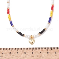 Valentine's Day 304 Stainless Steel Heart Pendant Glass Seed Beaded Necklaces for Women&nbsp;NJEW-MZ00146