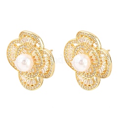 Valentine's Day Flower Brass Micro Pave Clear Cubic Zirconia Stud Earrings&nbsp;EJEW-T051-03G