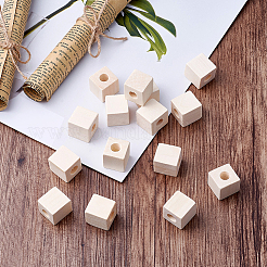 未完成の木製ビーズ  天然木製ビーズ  無鉛の  キューブ  大穴ビーズ  19~20x19~20x20mm  穴：8~8.5mm&nbsp;WOOD-TA0001-05-LF