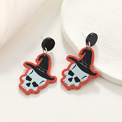 アクリル スカル ダングル スタッド イヤリング  プラチナ  53x30mm&nbsp;WK7699