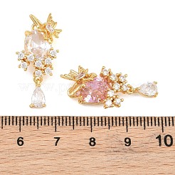 真鍮製マイクロパヴェキュービックジルコニアペンダント  バタフライチャーム付きオーバル  18KGP本金メッキ  ミックスカラー  27x13x7.5mm  穴：1.4mm&nbsp;CU-CBA7392-07G
