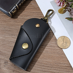 合金留め具付きヴィンテージPUレザーキーパッキングバッグ1個  ブラック  14.3cm  バッグ：10.35x5.2x2.7センチメートル&nbsp;ABAG-GL0001-06A