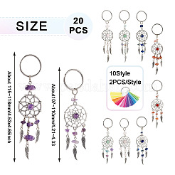 20Pcs 10 Style Natural Chip Gemstone Keychain&nbsp;KEYC-KS0001-05