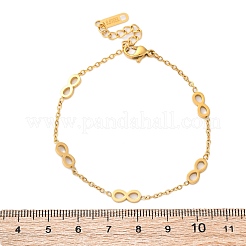 304ステンレススチールインフィニティリンクブレスレット  女性用アズキチェーンブレスレット  イオンプレーティング（ip）  ゴールドカラー  6-3/4インチ（17.2cm）&nbsp;BJEW-Z099-02G