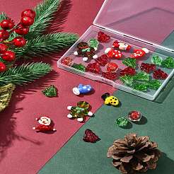 クリスマスをテーマにした手作りのランプワークと透明なガラスビーズのセット  ミックスカラー  12~28x12~23x7~8mm  穴：1~2mm&nbsp;DIY-FS0006-97