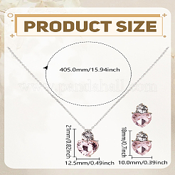 合金ラインストーンペンダントネックレス＆スタッドピアスセット  ハート  プラチナ  18x10mm&nbsp;SJEW-LP0001-43