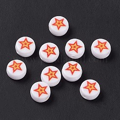 オペークプリントアクリルビーズ  スターとフラットラウンド  レッド  7x4mm  穴：1.5mm&nbsp;SACR-F004-02A
